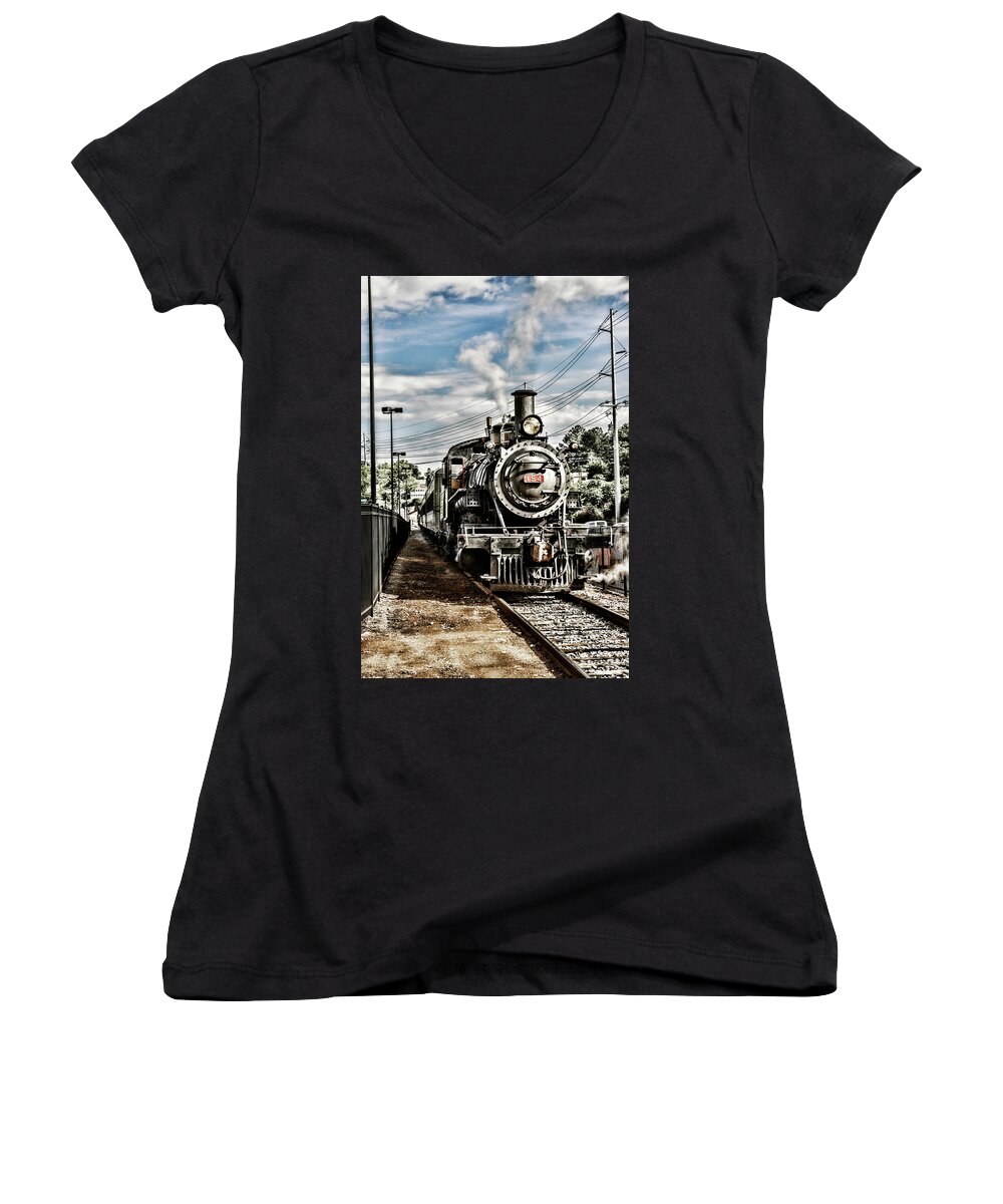Sharon Popek Women's V-Neck featuring the photograph Engine 154 by Sharon Popek
