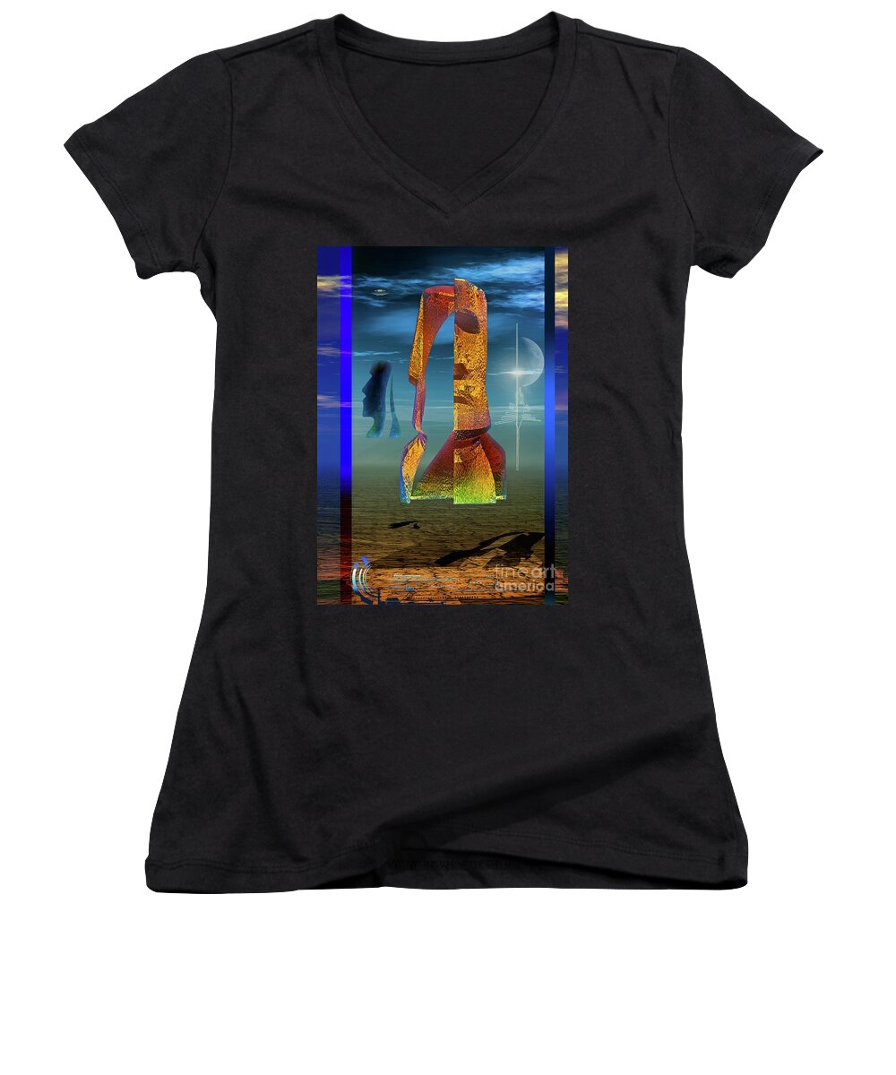 Enigma Women's V-Neck featuring the digital art Enigma by Shadowlea Is