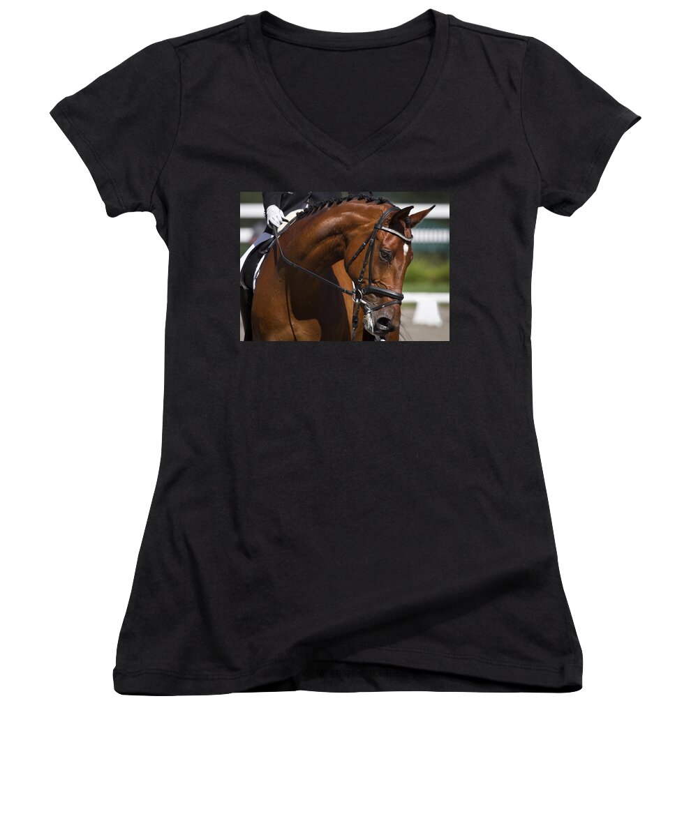 Equestrian At Work Women's V-Neck featuring the photograph Equestrian At Work by Wes and Dotty Weber