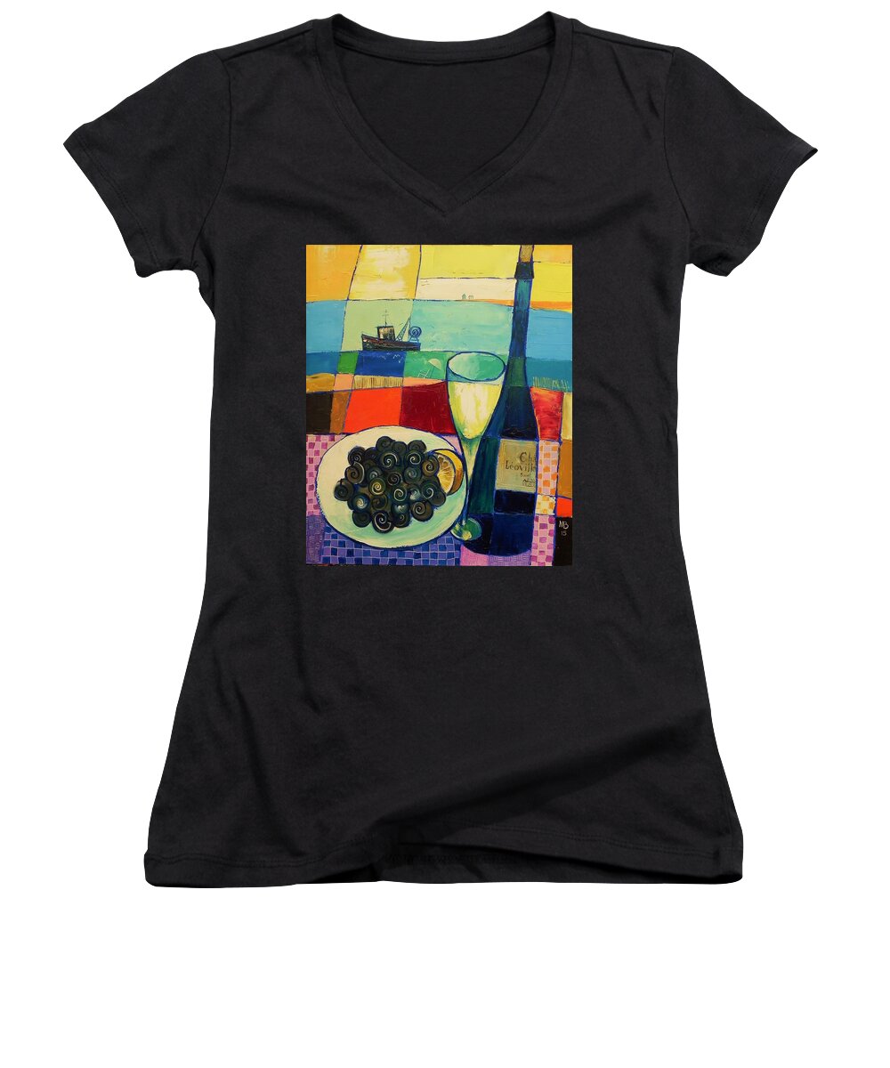  Women's V-Neck featuring the painting Escargot by Mikhail Zarovny