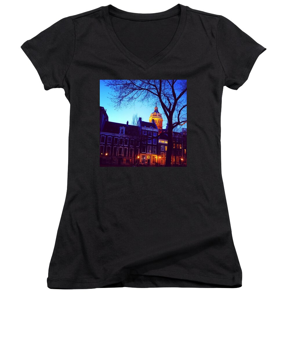 Europe Women's V-Neck featuring the photograph Evening In Amsterdam by Aleck Cartwright