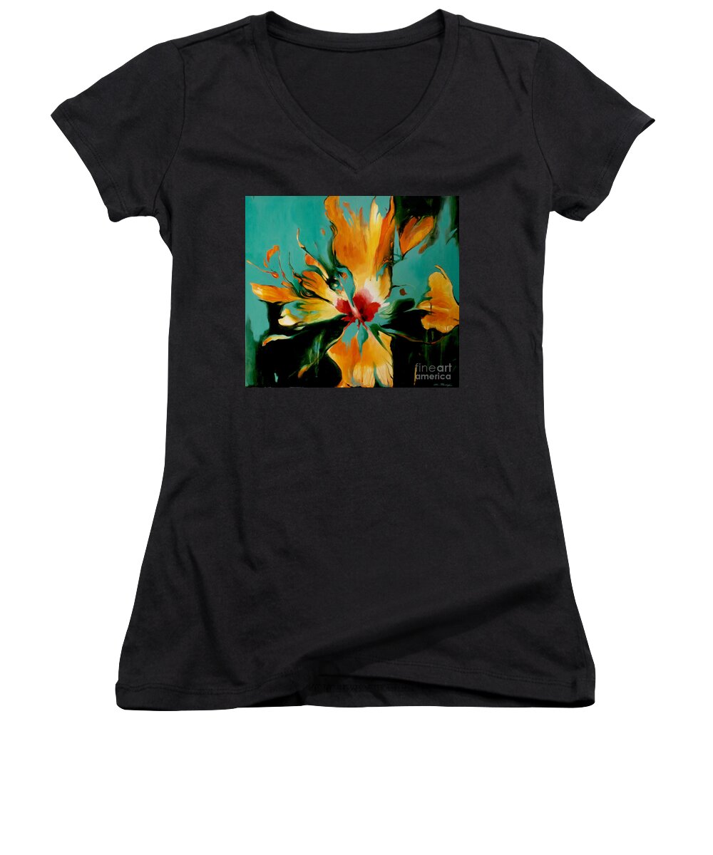 Lin Petershagen Women's V-Neck featuring the painting Exotic by Lin Petershagen