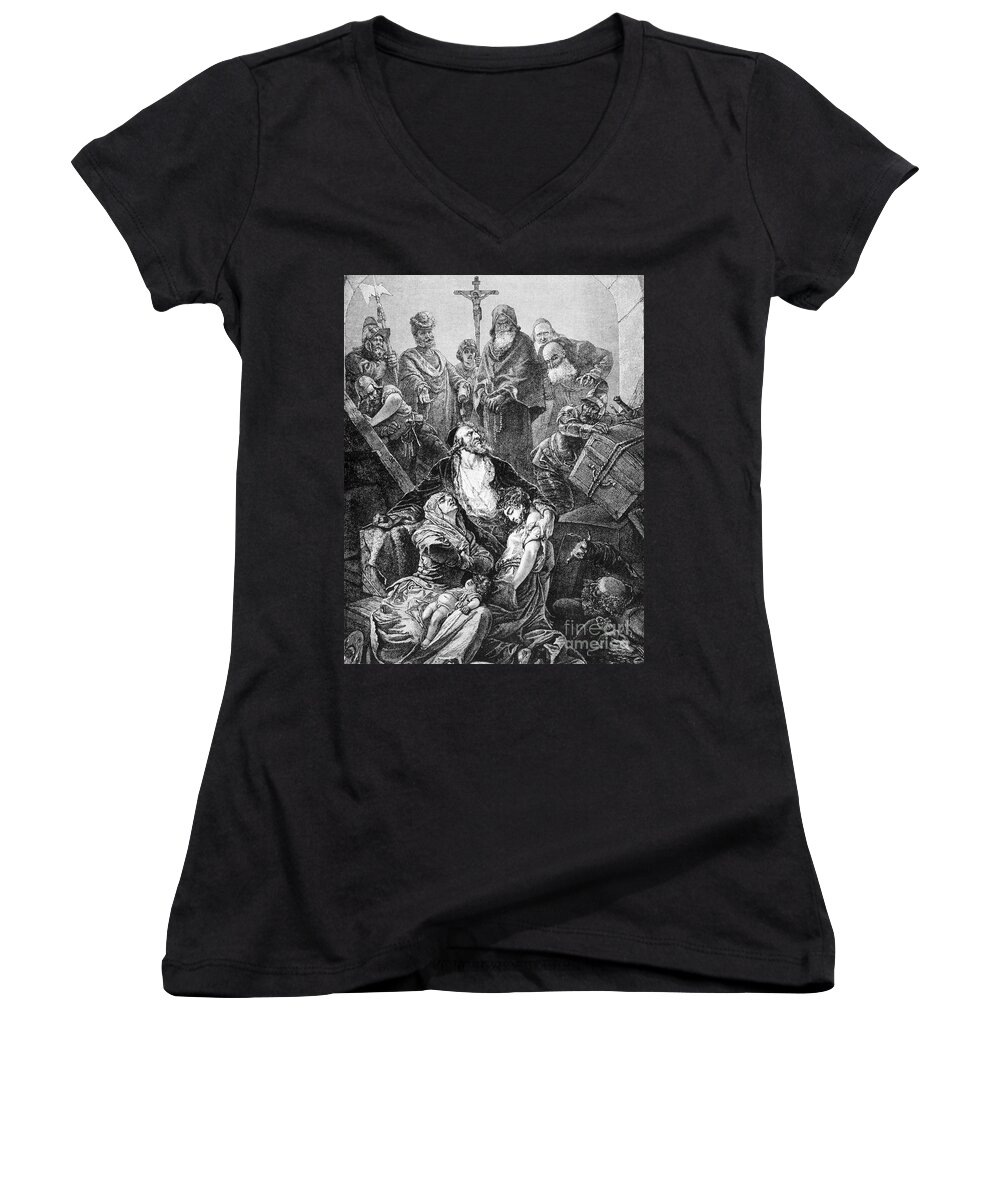 1492 Women's V-Neck featuring the photograph Expulsion Of Jews, 1492 by Granger