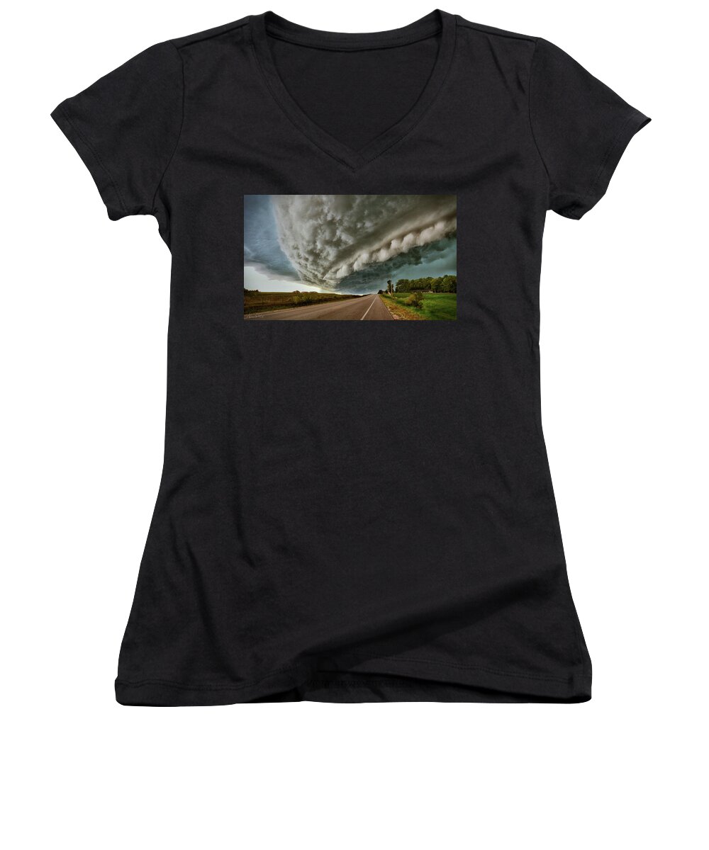 Storm Women's V-Neck featuring the photograph Face In The Storm by Andrea Platt