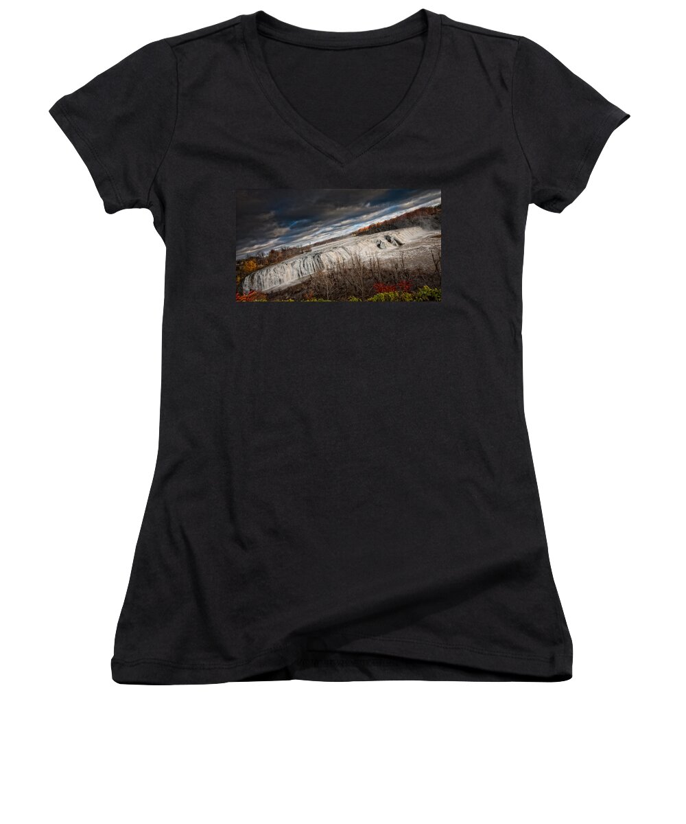 Autumn Women's V-Neck featuring the photograph Falls Power by Neil Shapiro