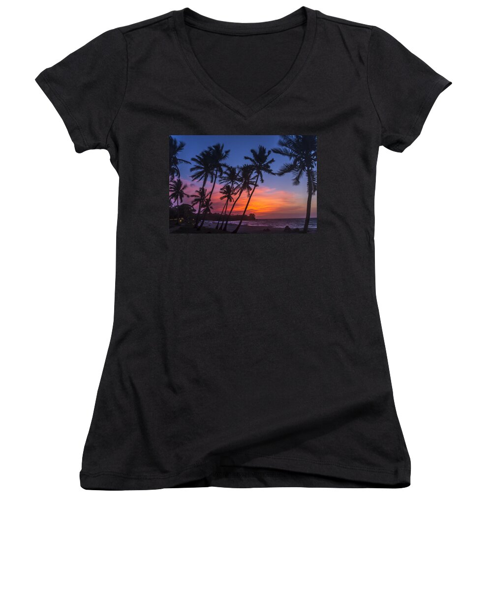 Beach Women's V-Neck featuring the photograph Fire in the Sky by Alex Lapidus