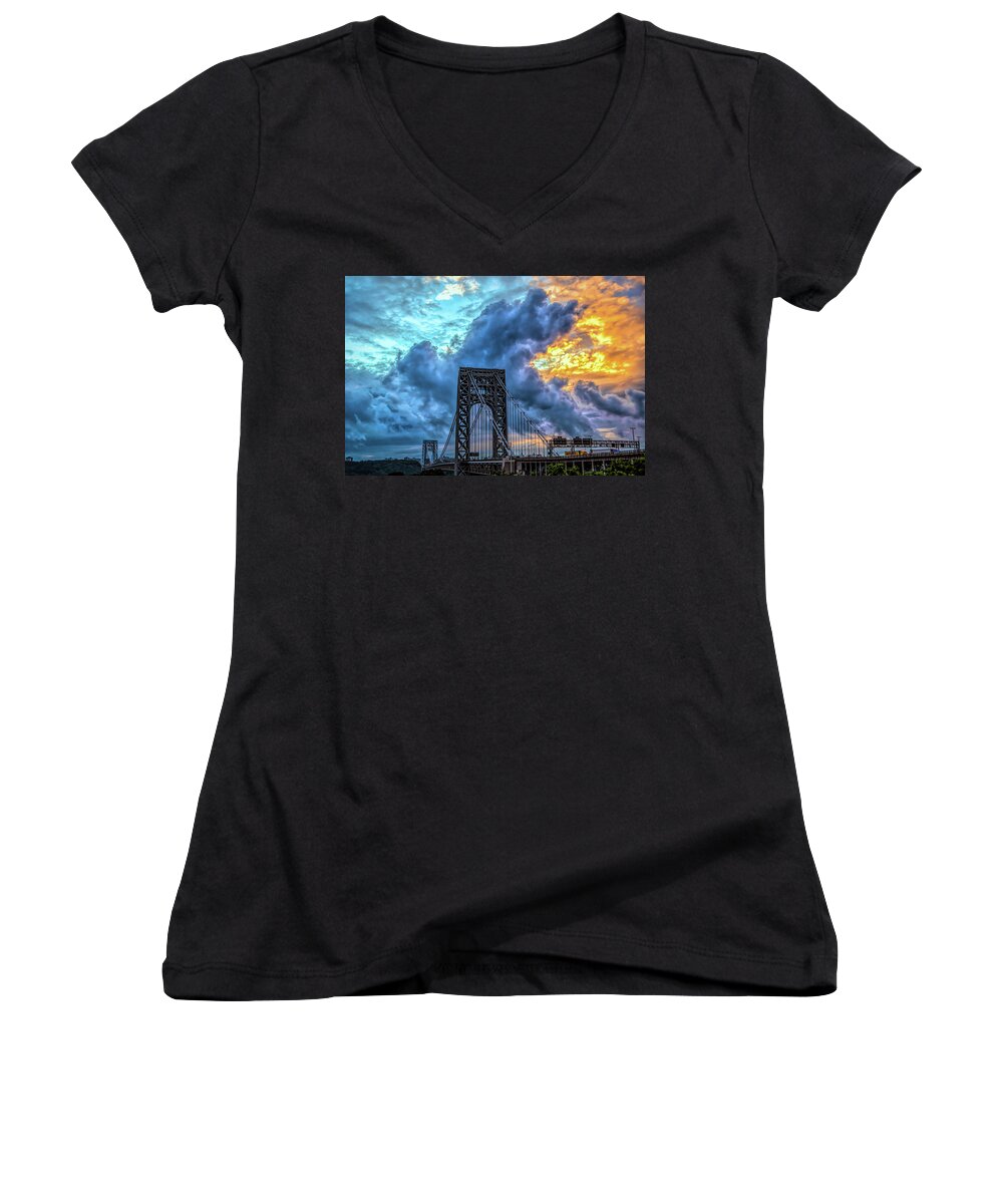 Gwb Women's V-Neck featuring the photograph Fire In The Sky by Theodore Jones