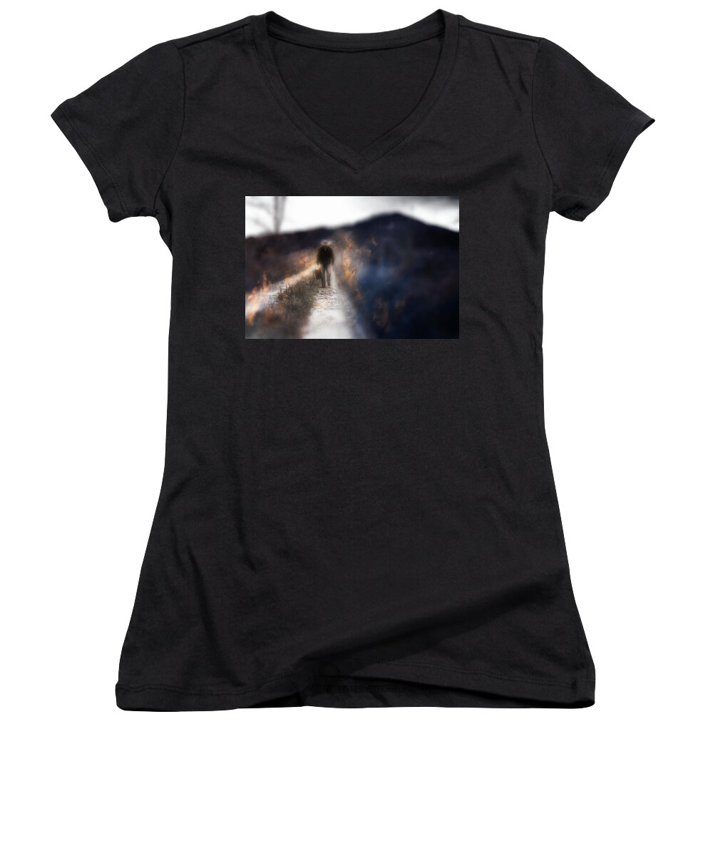 North Carolina Women's V-Neck featuring the photograph Fire Road by Gray Artus