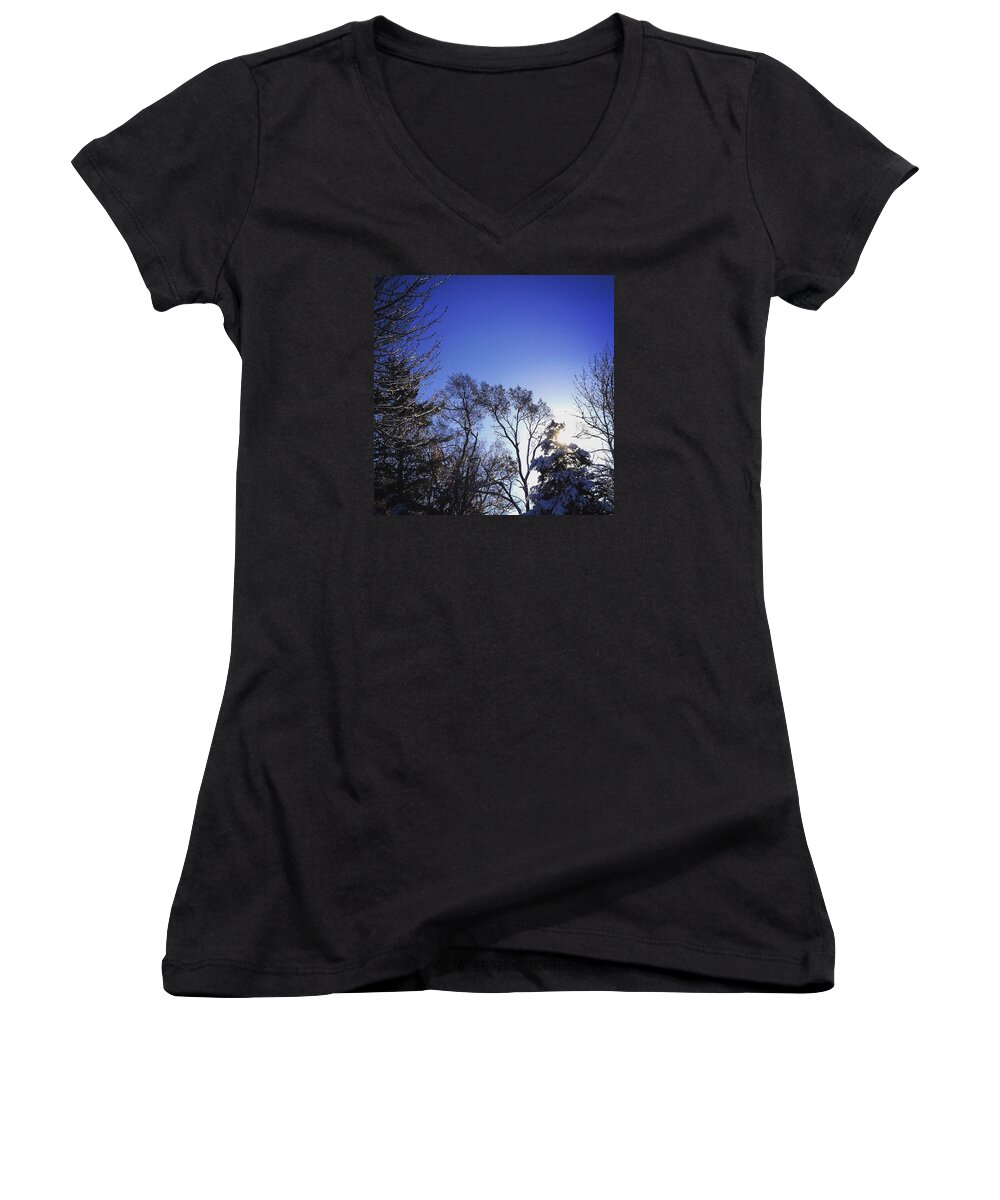 Frank-j-casella Women's V-Neck featuring the photograph First Thaw After The First Snow by Frank J Casella