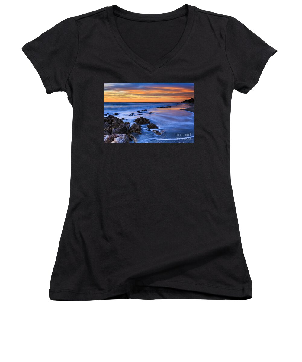 Florida Women's V-Neck featuring the photograph Florida Beach Sunset by Ben Graham