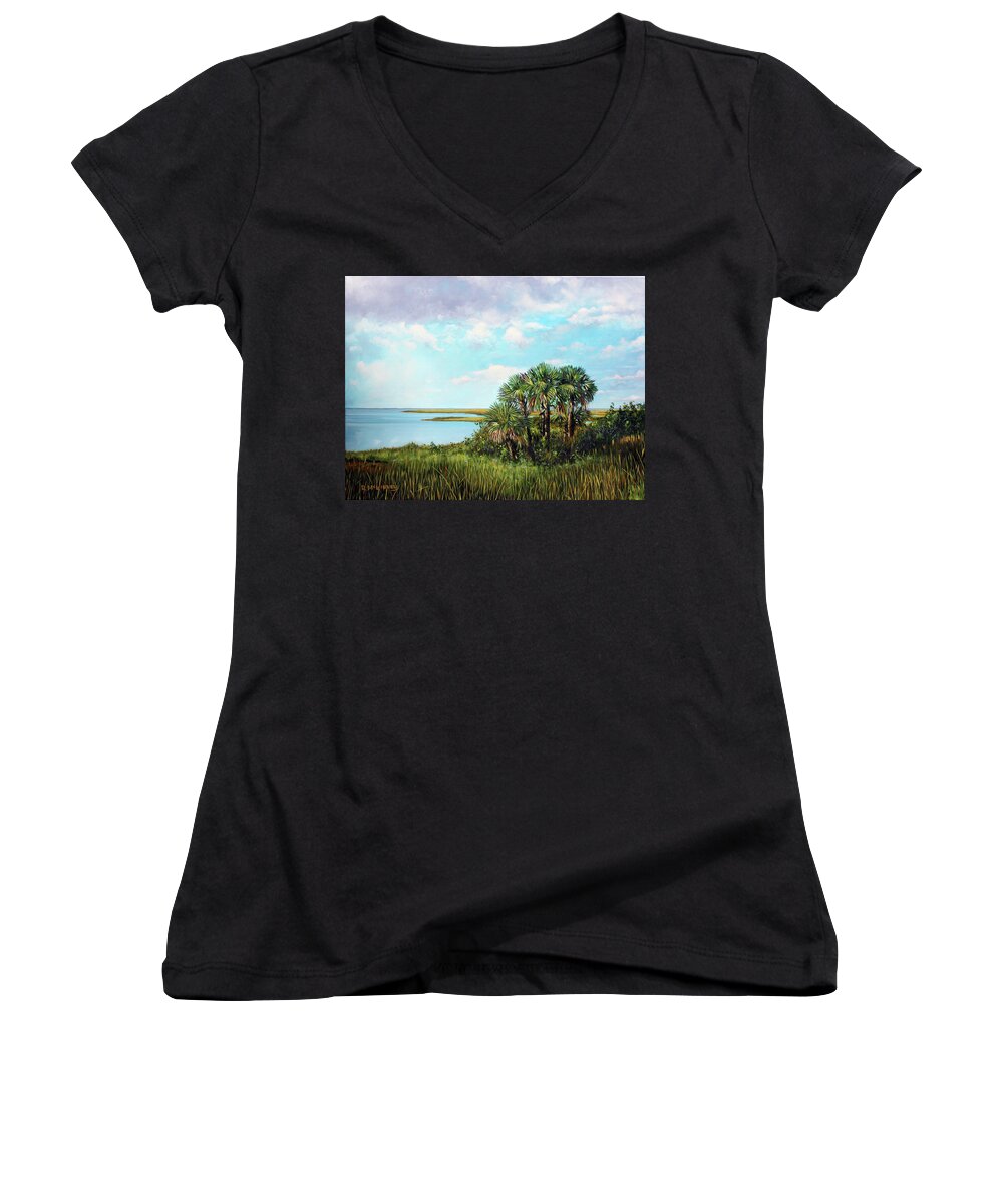 Sunset Women's V-Neck featuring the painting Florida Palms by Rick McKinney
