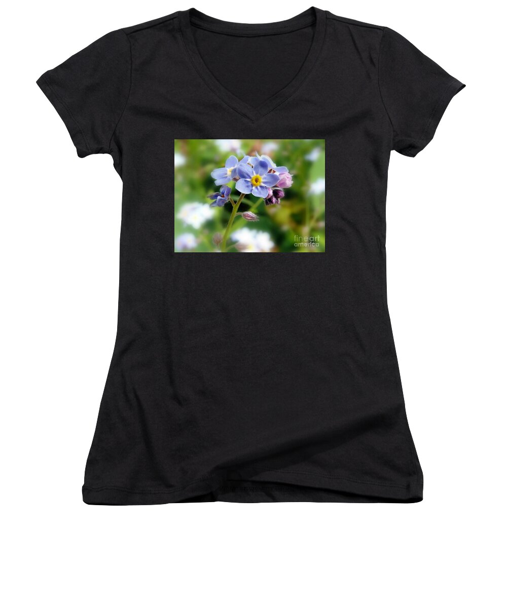 Forget-me-not Flower Women's V-Neck featuring the pyrography Forget-me-Not by Morag Bates
