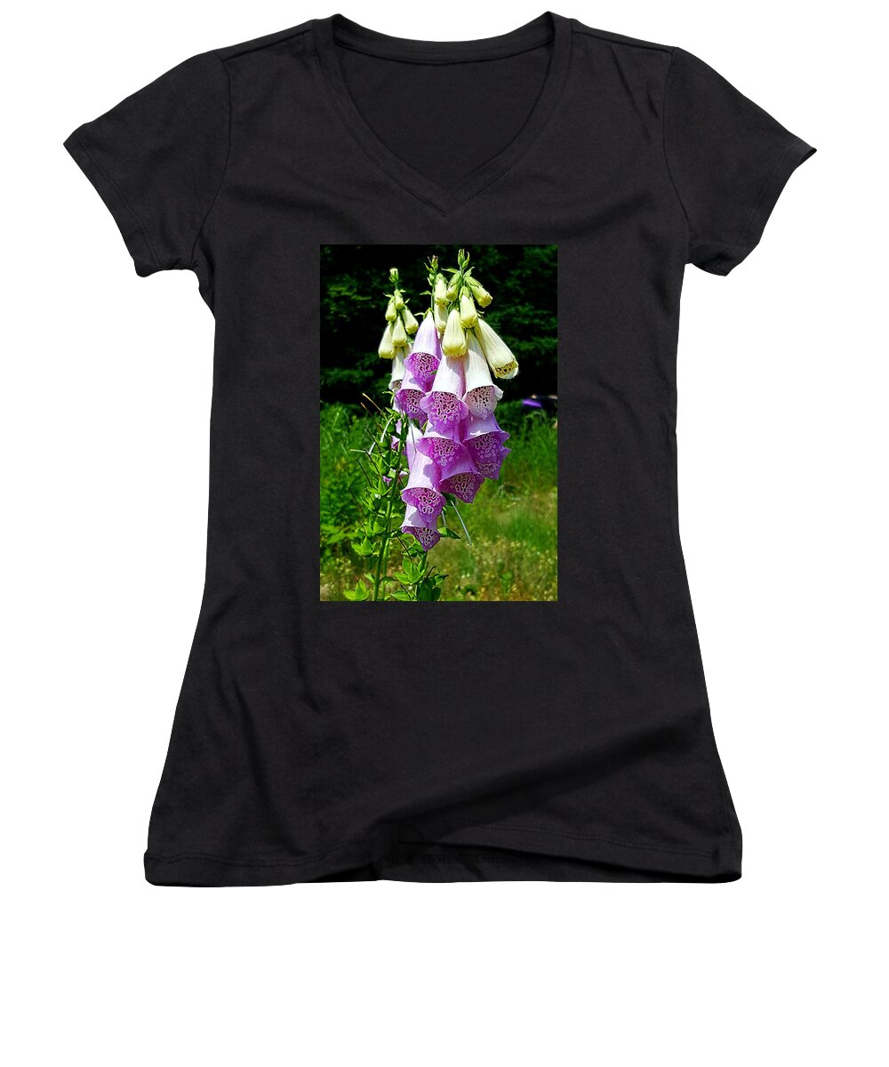 Lupins Women's V-Neck featuring the photograph Foxglove by Michael Graham
