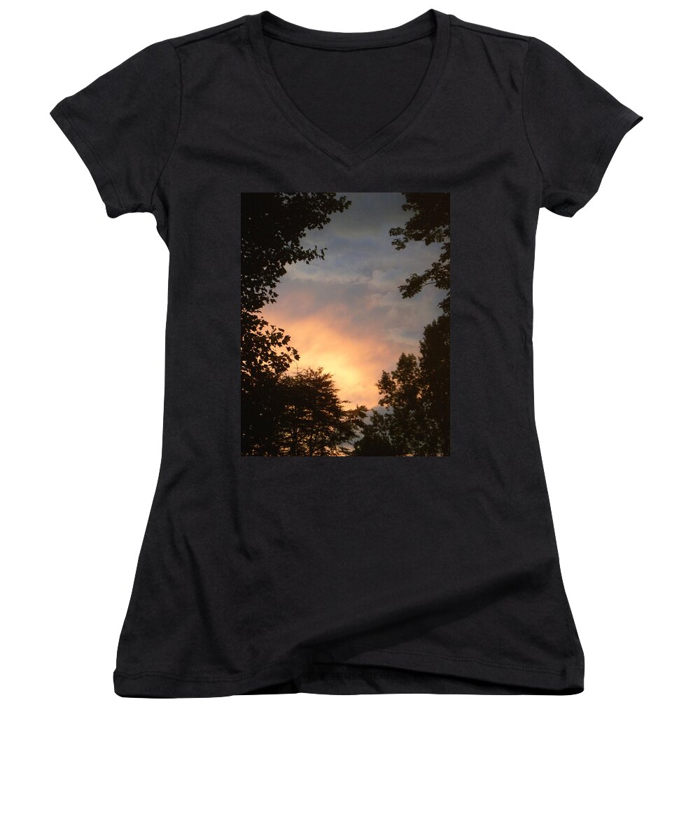 Sunset Women's V-Neck featuring the photograph Framed Fire In The Sky by Sandi OReilly