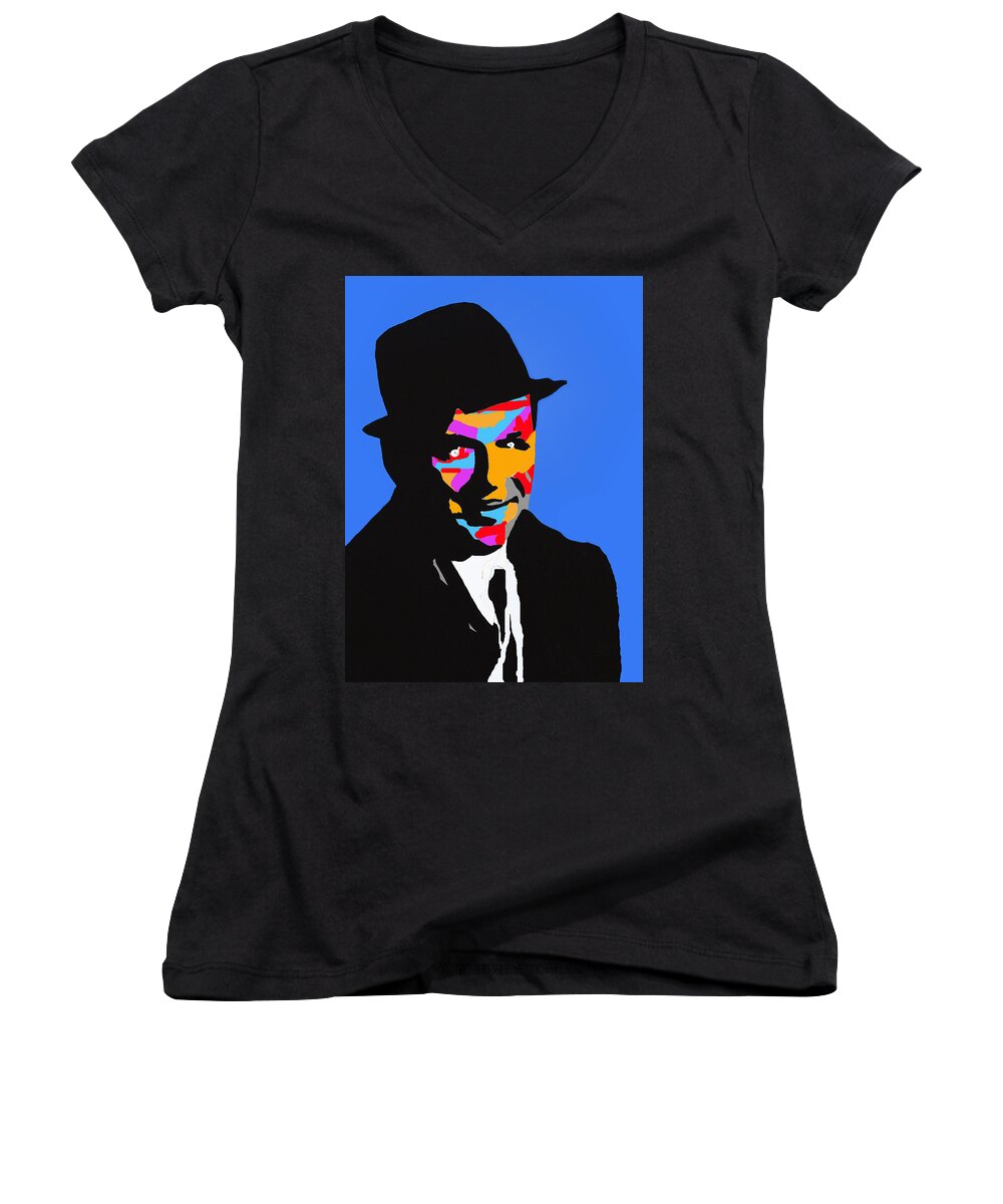 The Rat Pack Women's V-Neck featuring the drawing Frank Feeling Blue by Robert Margetts