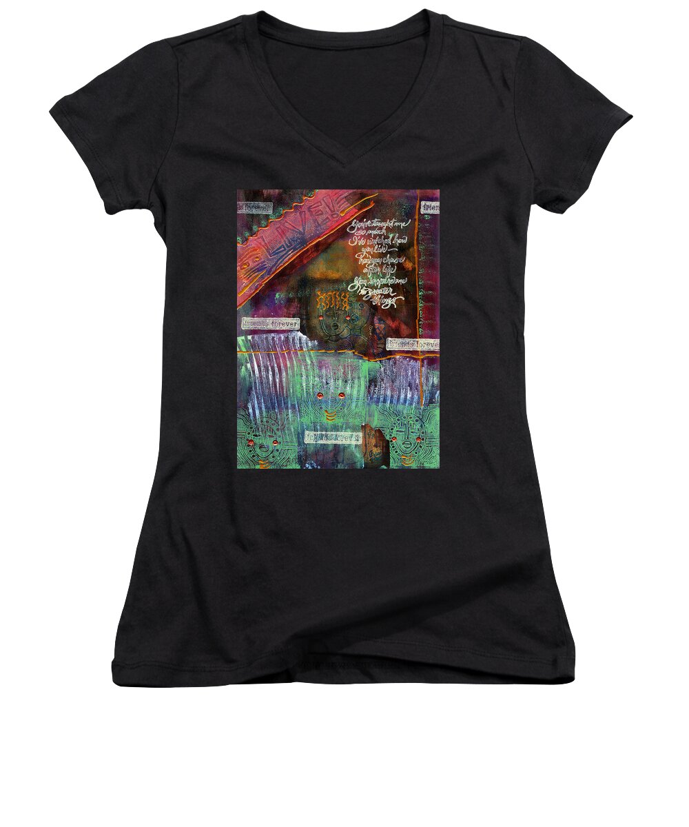 Friends Women's V-Neck featuring the mixed media Friends Forever by Angela L Walker