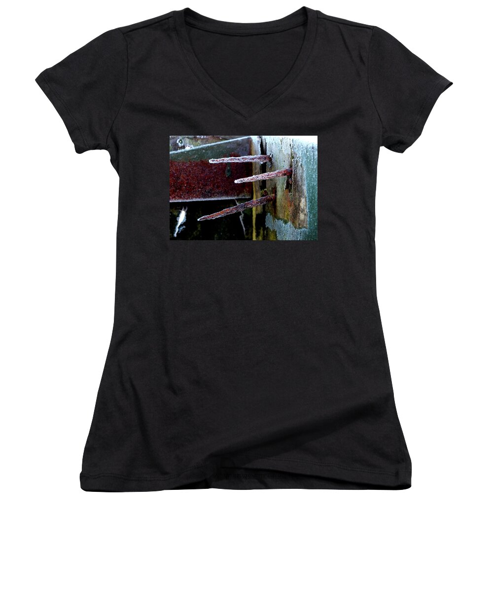 Frost Women's V-Neck featuring the photograph Frost And Rust by Guy Pettingell