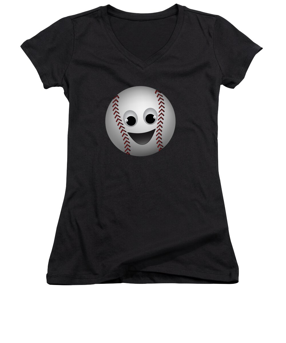 Baseball Women's V-Neck featuring the digital art Fun Baseball Character by MM Anderson