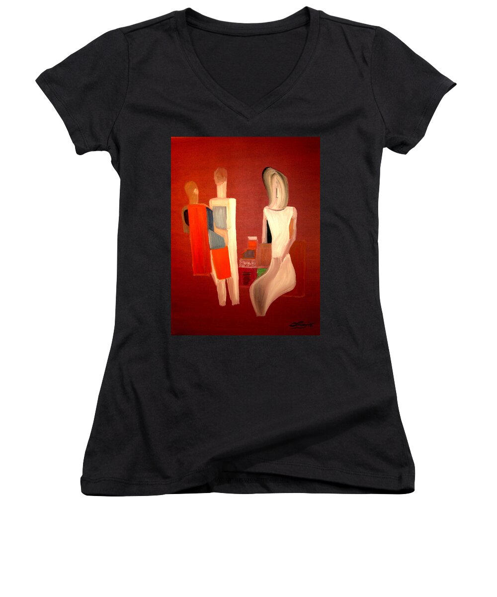 Paris Women's V-Neck featuring the painting Galeries Lafayette by Bill OConnor