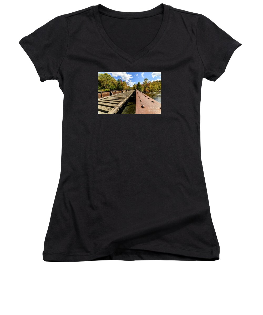 Gauley River Women's V-Neck featuring the photograph Gauley River Railroad Trestle by Thomas R Fletcher