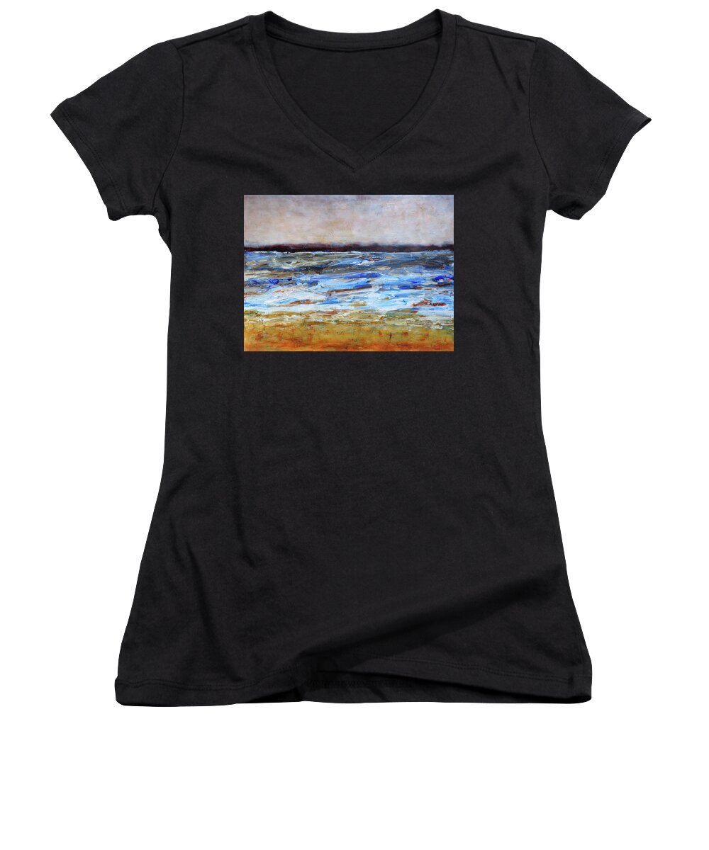 Abstract Women's V-Neck featuring the painting Generations Abstract Landscape by Karla Beatty