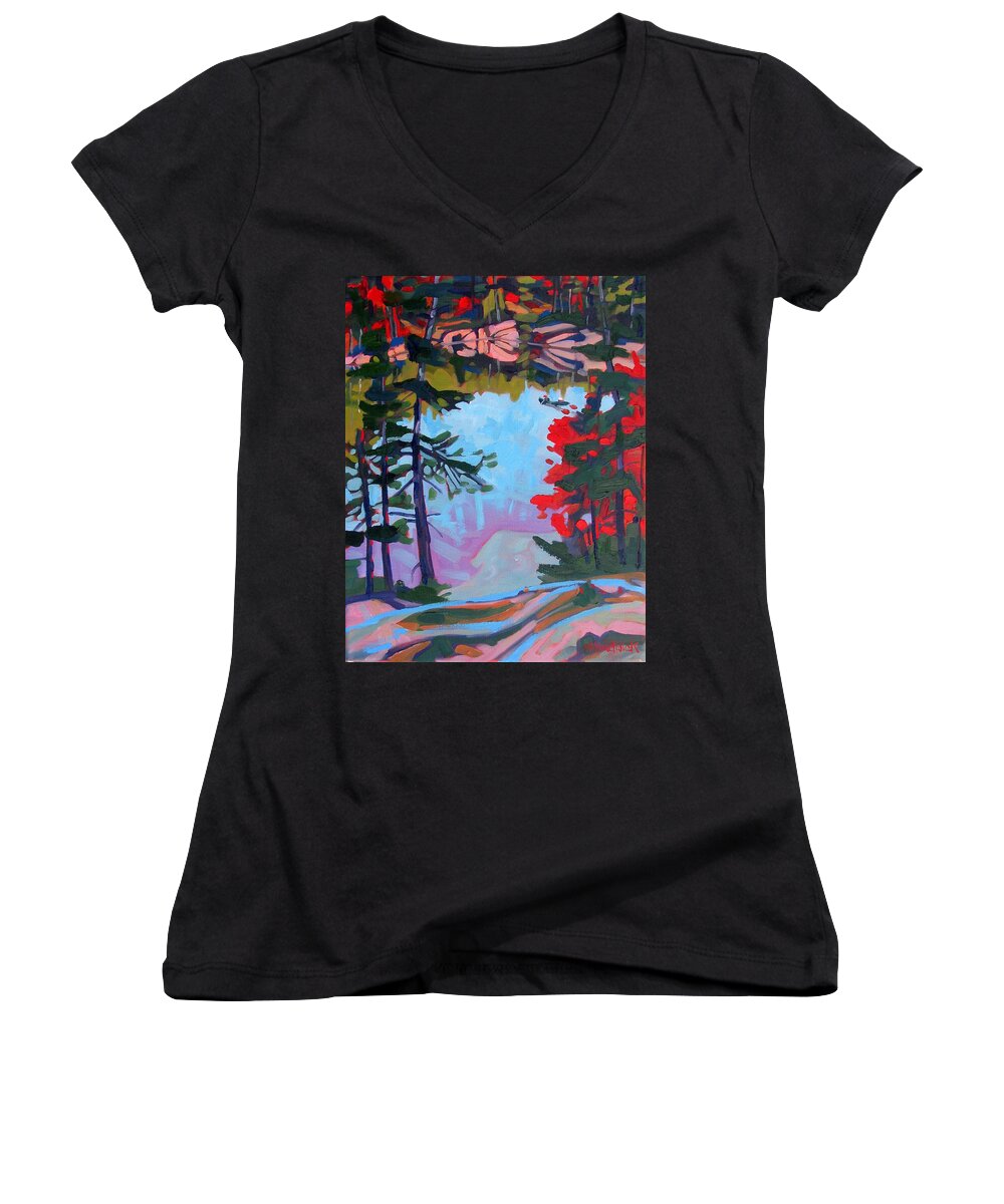 Killarney Women's V-Neck featuring the painting George Lake East Basin by Phil Chadwick