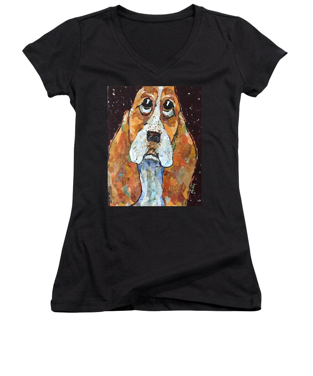 Dogs Women's V-Neck featuring the painting George by Phiddy Webb