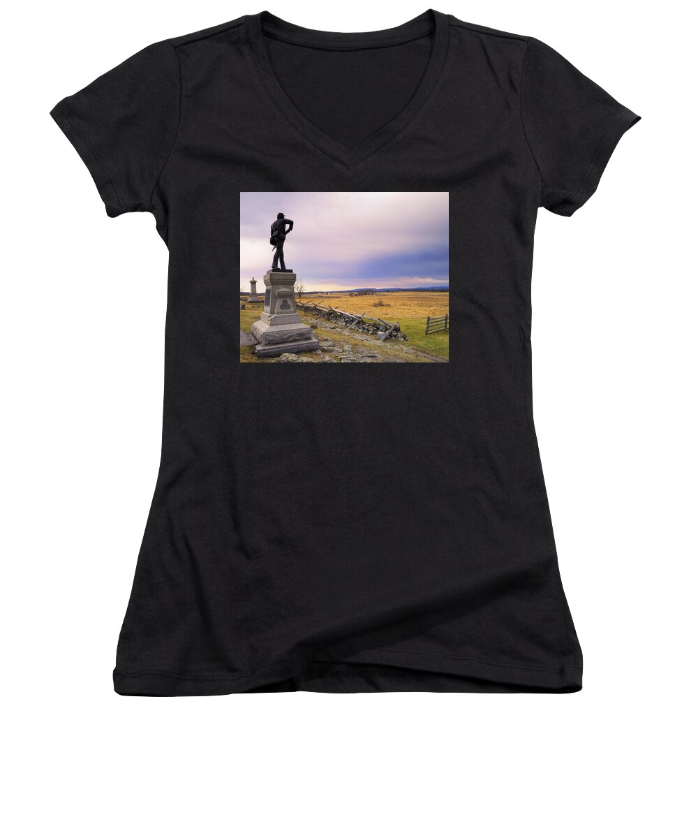 History Women's V-Neck featuring the photograph Gettysburg Monument I by Marianne Campolongo