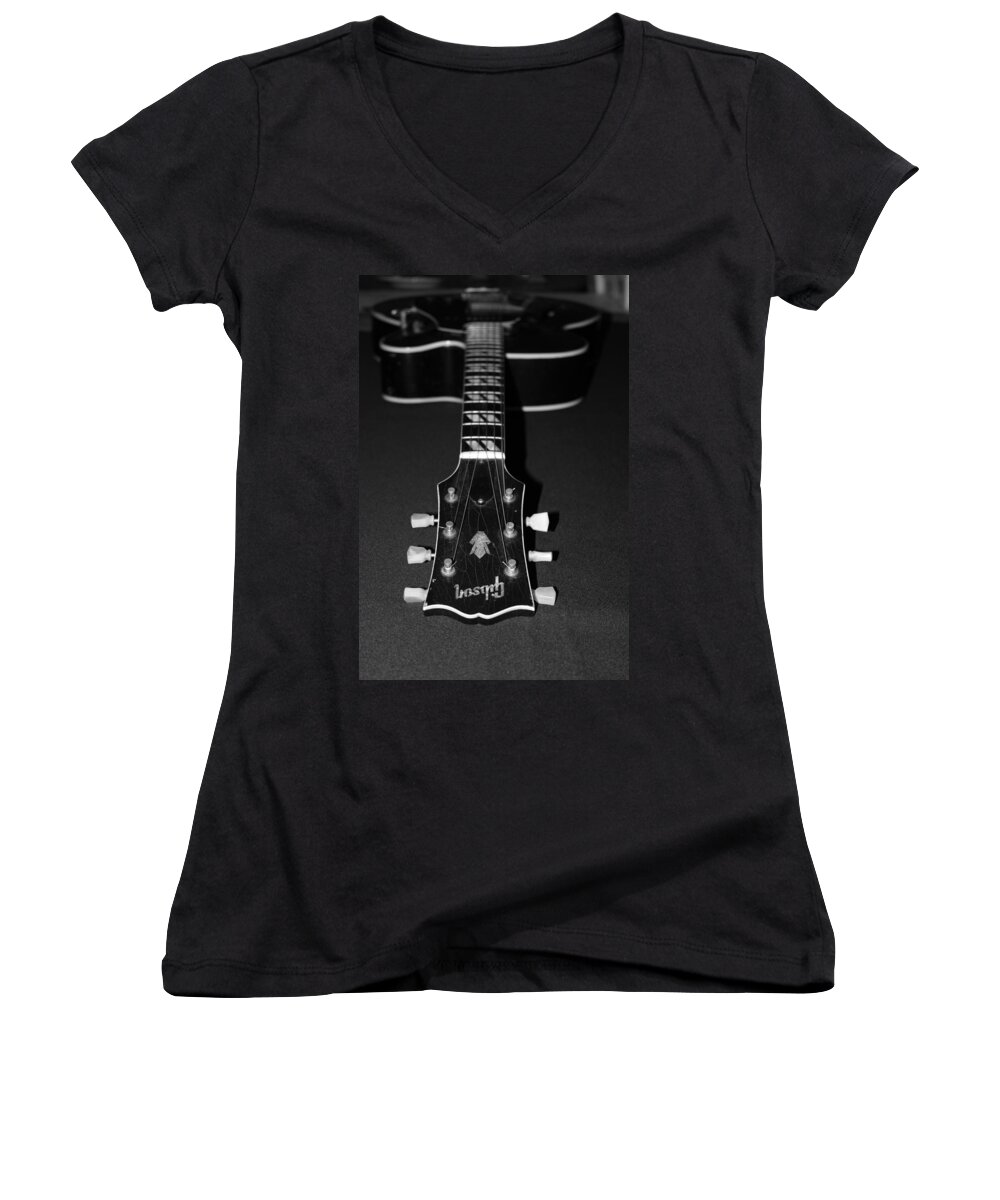 Gibson Guitar Women's V-Neck featuring the photograph Gibson Perspective by Lauri Novak