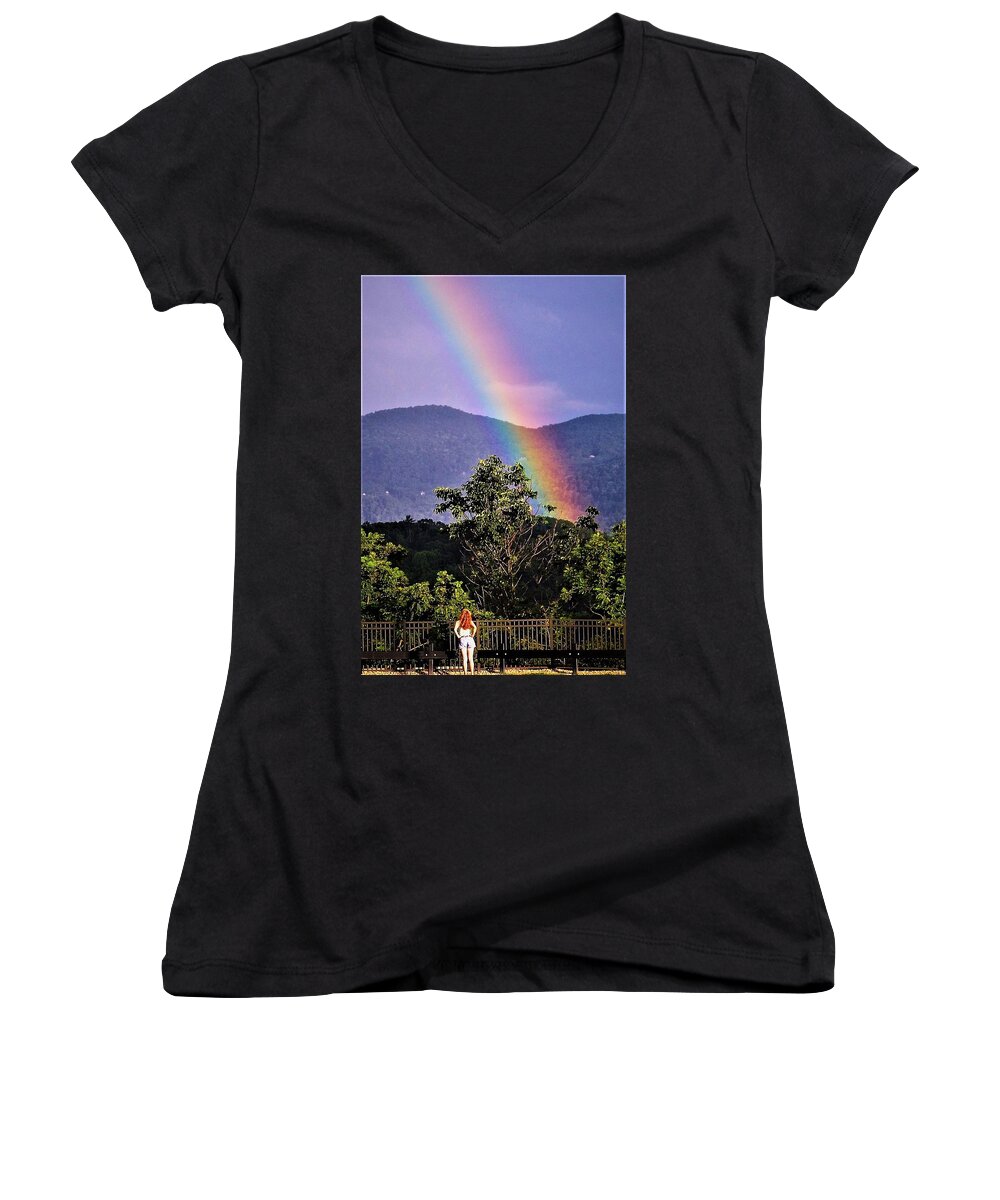 Rainbow Women's V-Neck featuring the photograph Everlasting Hope by Chuck Brown