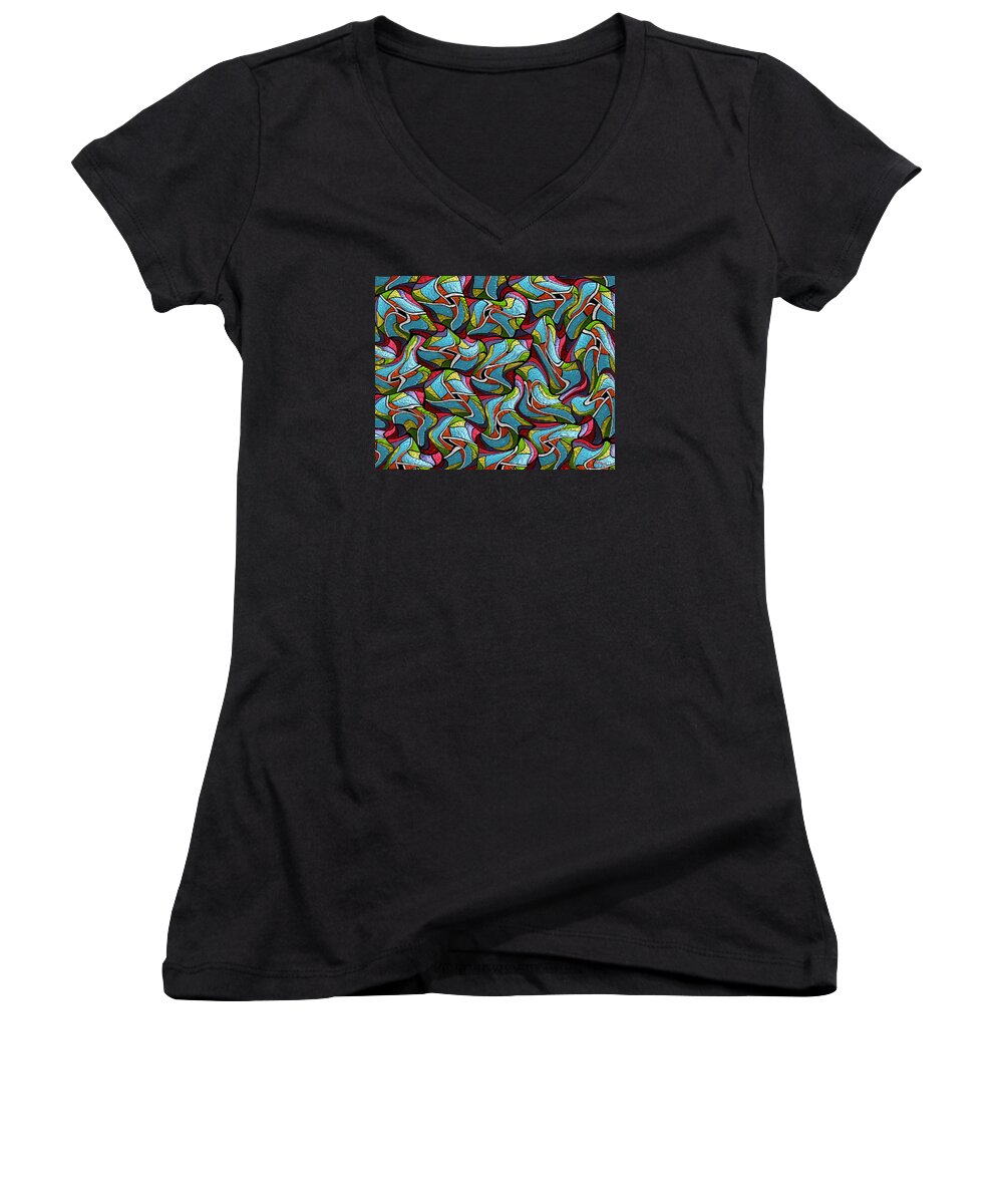 Stained Glass Women's V-Neck featuring the digital art Glass Ochids2 by Gregory Murray