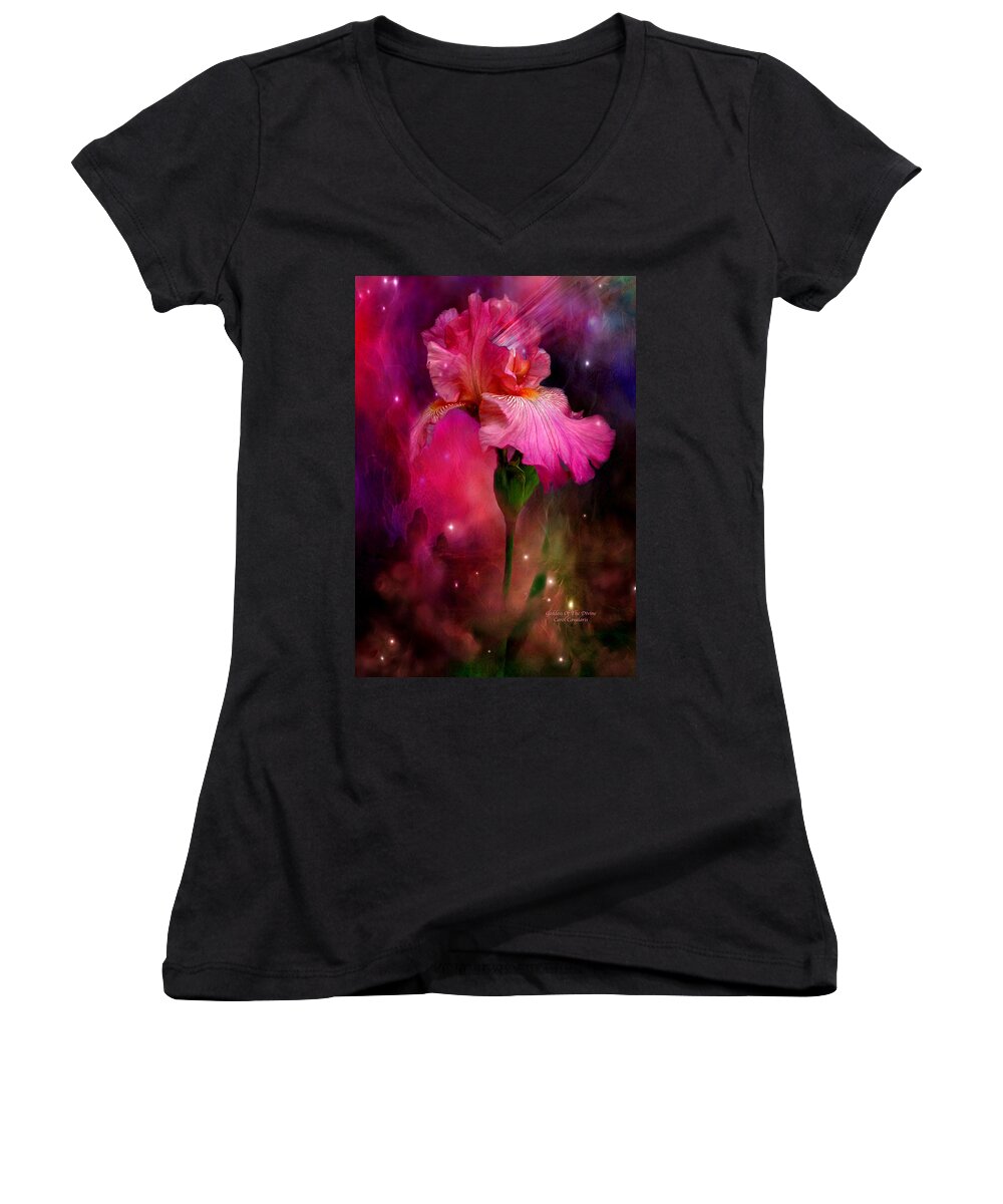 Iris Women's V-Neck featuring the mixed media Goddess Of The Divine by Carol Cavalaris