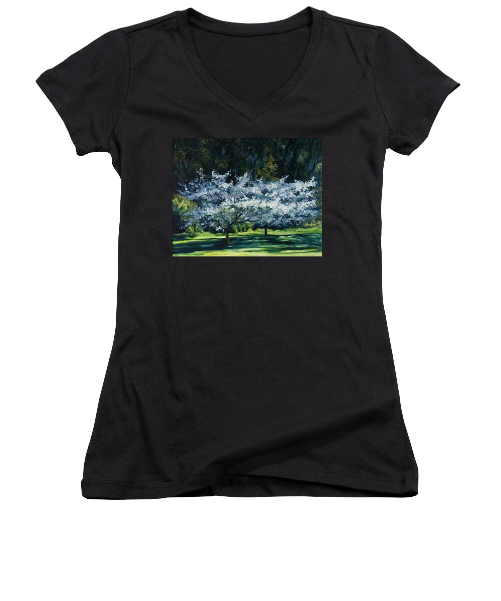 Trees Women's V-Neck featuring the painting Golden Gate Park by Rick Nederlof