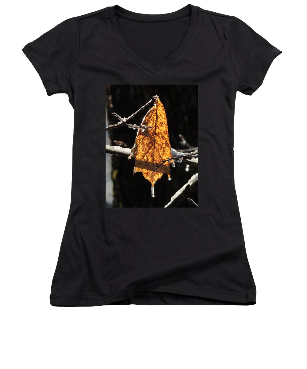 Vertical Women's V-Neck featuring the photograph Goodbye to Autumn by Bill Tomsa
