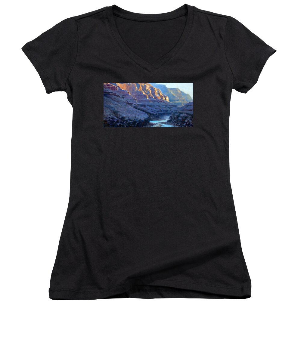 Jessica Anne Thomas Women's V-Neck featuring the painting Grand Canyon Dawns by Jessica Anne Thomas