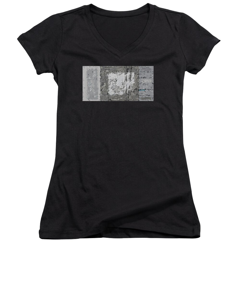 Original Women's V-Neck featuring the painting Gray Matters 7 by Jim Benest