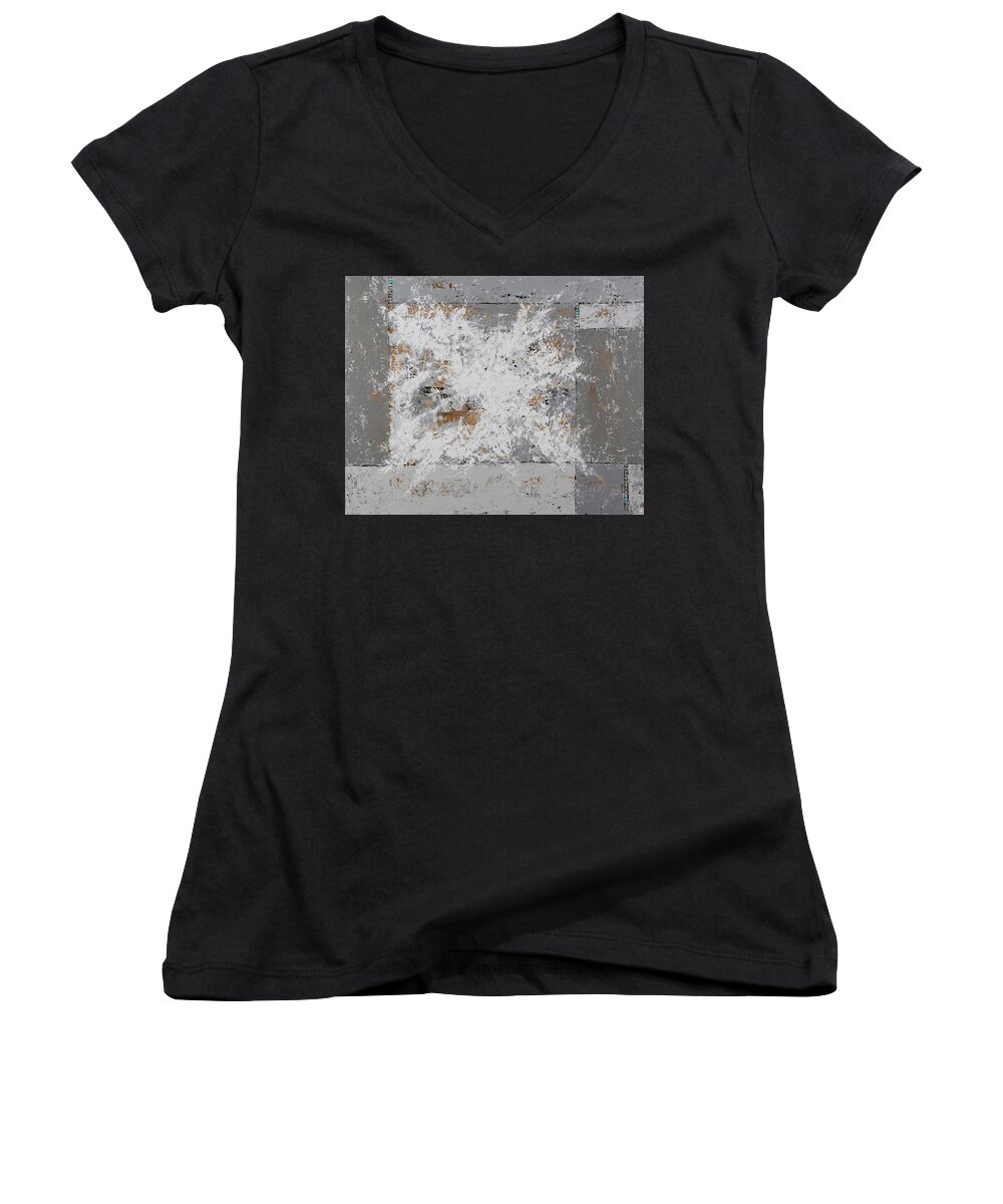 Original Women's V-Neck featuring the painting Gray Matters 8 by Jim Benest