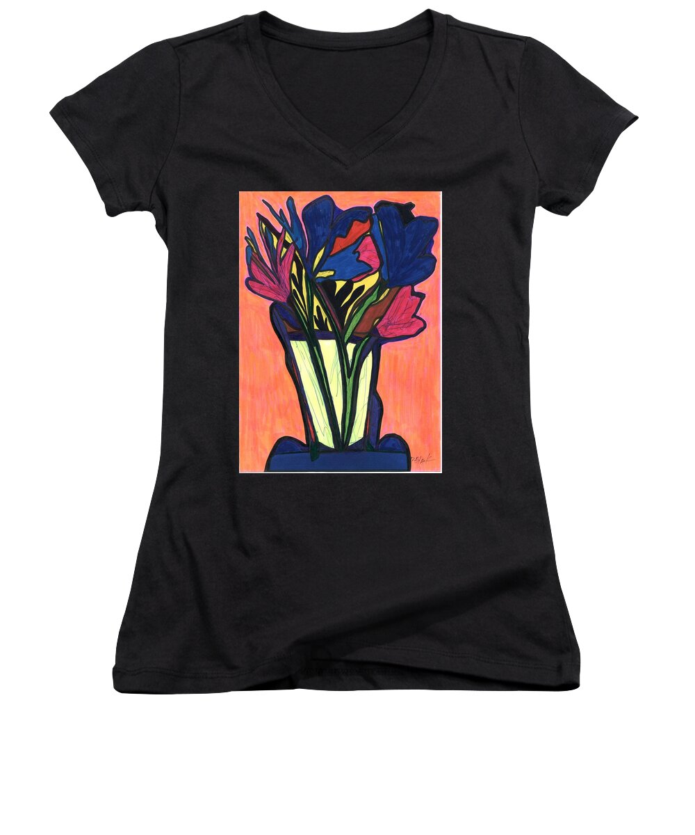 Multicultural Nfprsa Product Review Reviews Marco Social Media Technology Websites \\\\in-d�lj\\\\ Darrell Black Definism Artwork Women's V-Neck featuring the drawing Growing wild, by Darrell Black