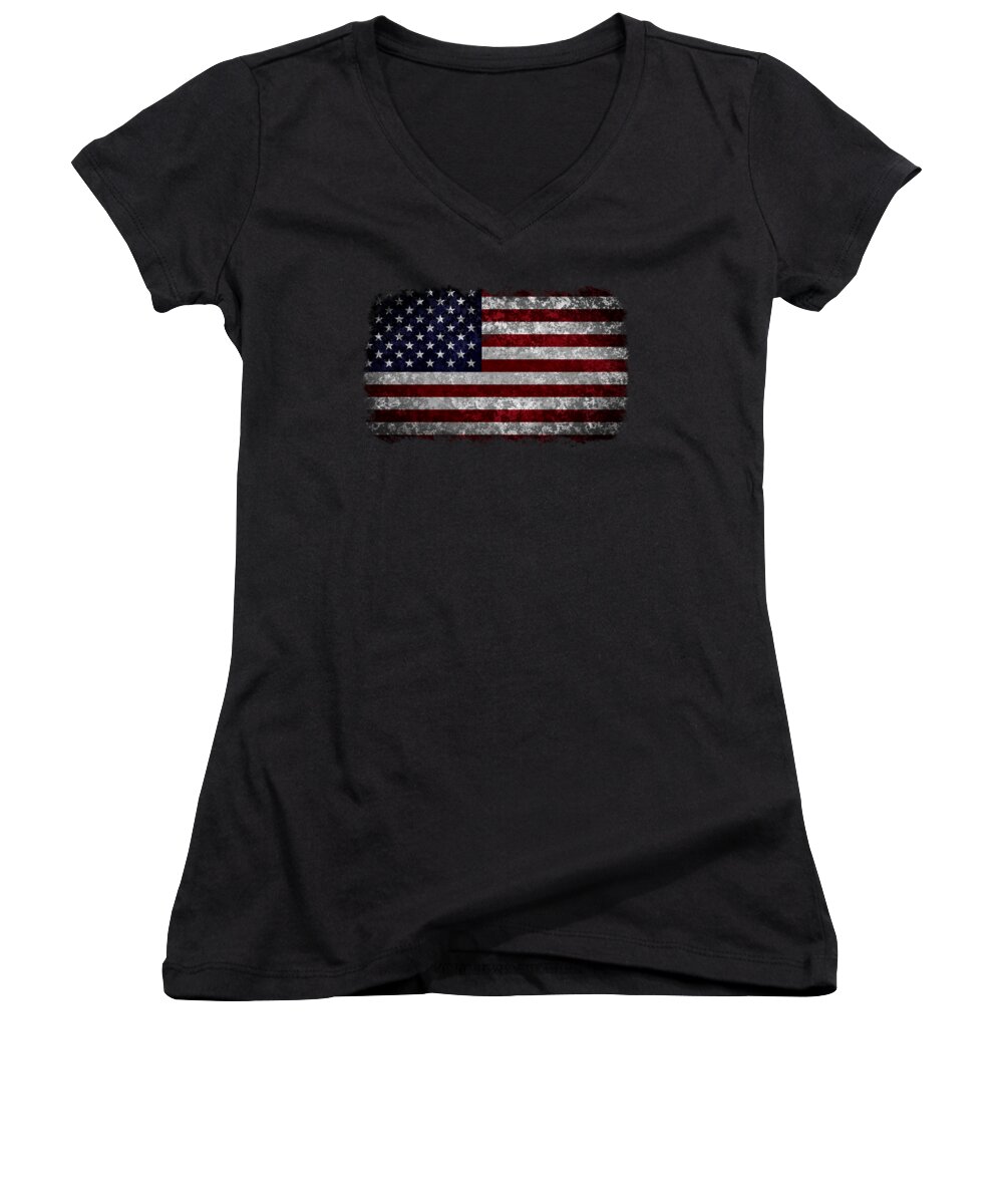  Usa Women's V-Neck featuring the digital art Grunge American Flag by Martin Capek