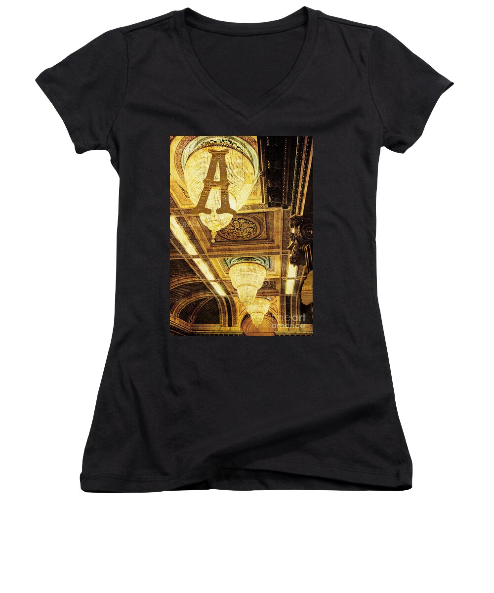 Assembly Women's V-Neck featuring the photograph Grungy Melbourne Australia Alphabet Series Letter A Assembly Cha by Beverly Claire Kaiya
