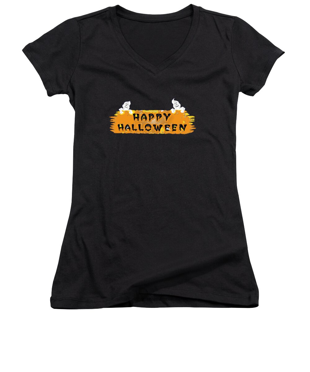  Women's V-Neck featuring the digital art Happy Halloween - T-Shirt by Robert J Sadler