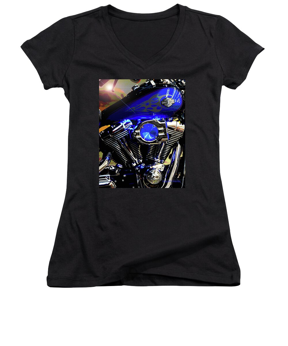 Harley Davidson Women's V-Neck featuring the photograph Harleys Twins by DigiArt Diaries by Vicky B Fuller