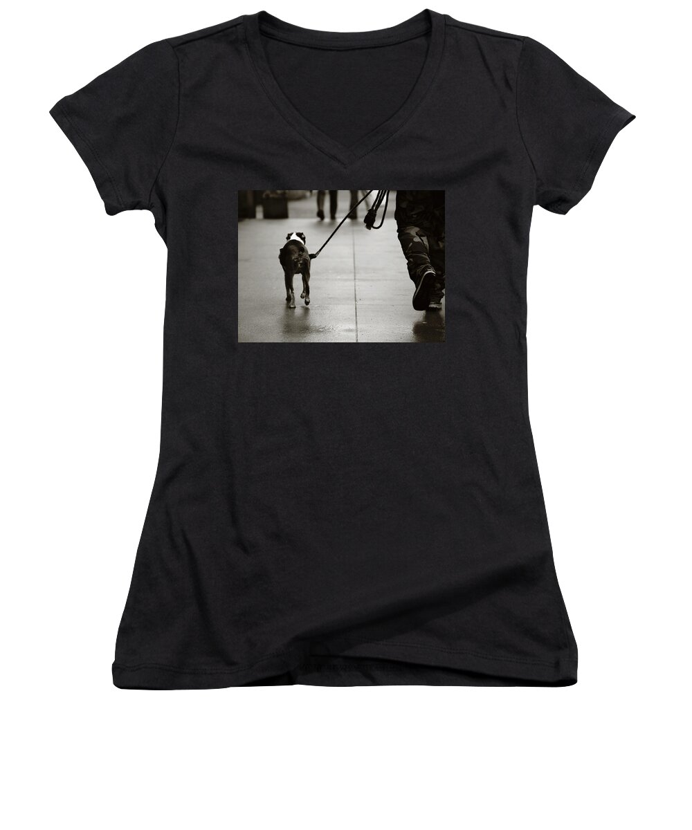 Street Photography Women's V-Neck featuring the photograph Hauling ass by J C