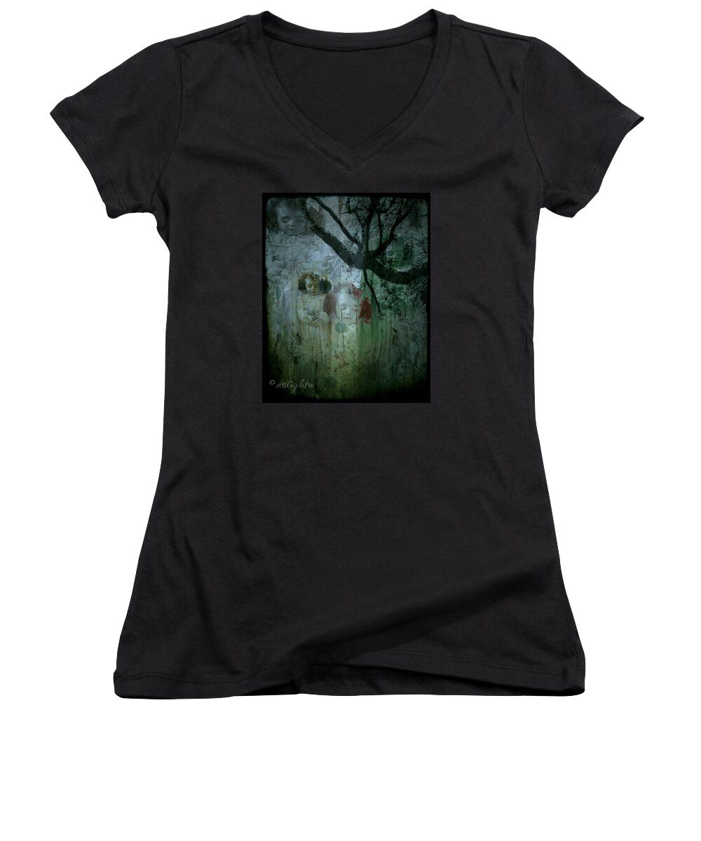 Vintage Women's V-Neck featuring the digital art Haunting by Delight Worthyn