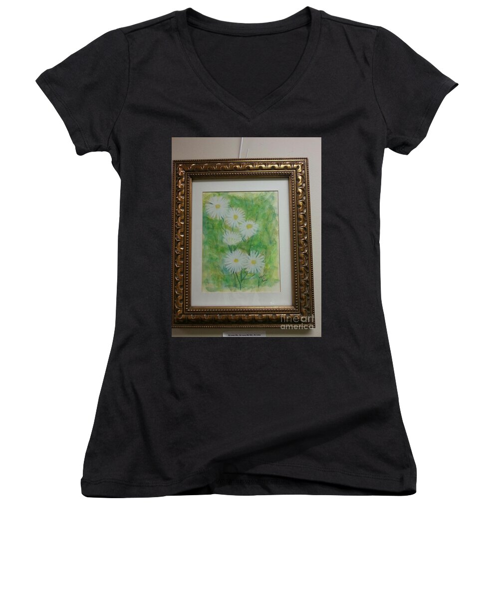 Daisies With An Abstract Background Women's V-Neck featuring the He Loves Me....He Loves Me Not...He Loves Me by Myrtle Joy
