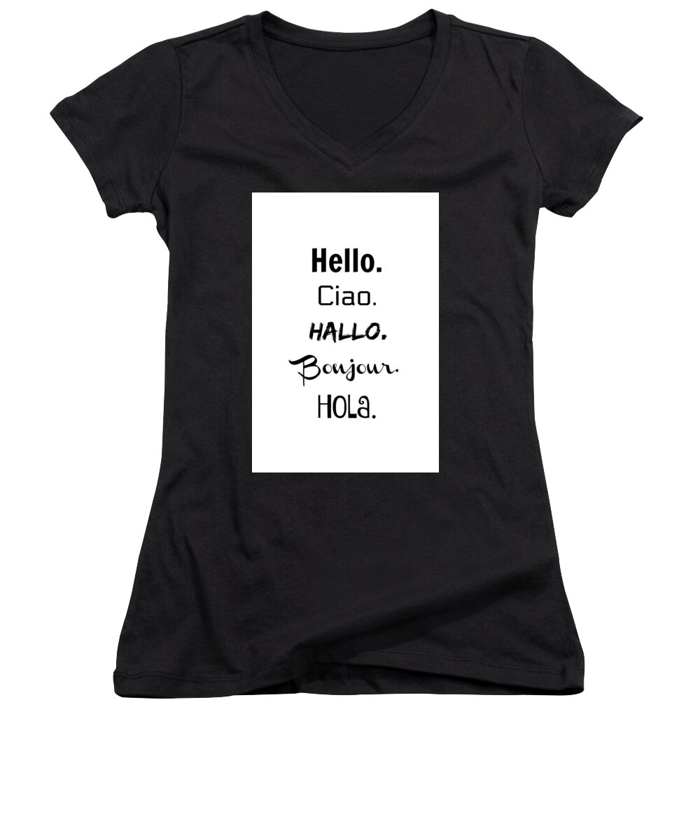 Hello Women's V-Neck featuring the mixed media Hello From Around The World by Joseph S Giacalone