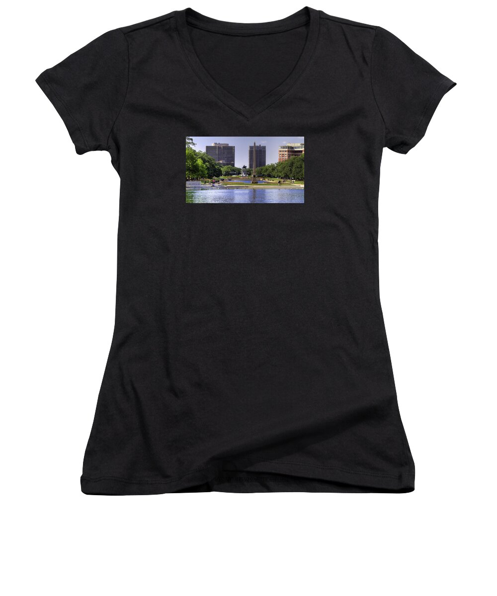 Houston Women's V-Neck featuring the photograph Hermann Park by Tim Stanley