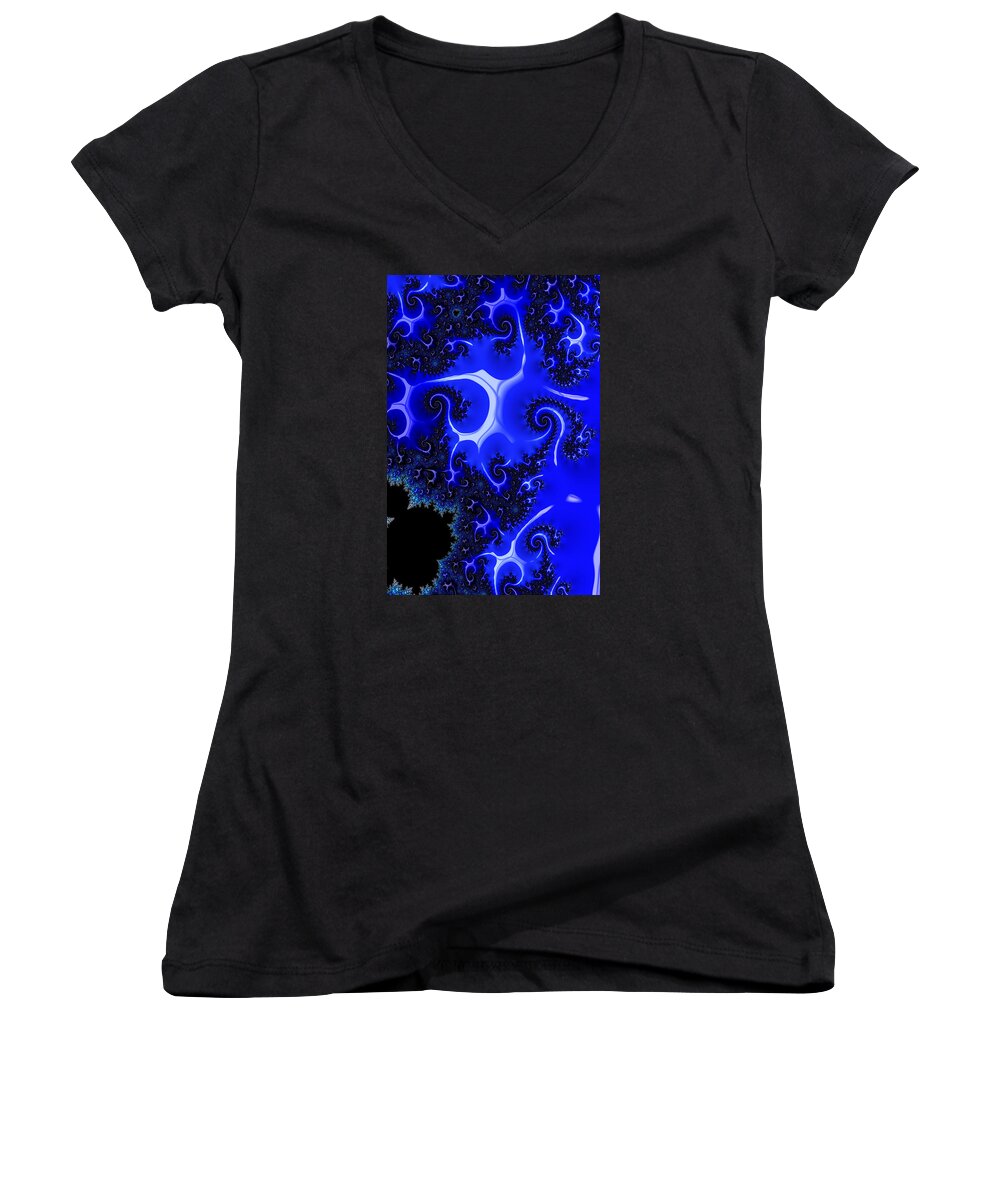 Fractal Women's V-Neck featuring the digital art High Blue Unicorn by Jeff Iverson
