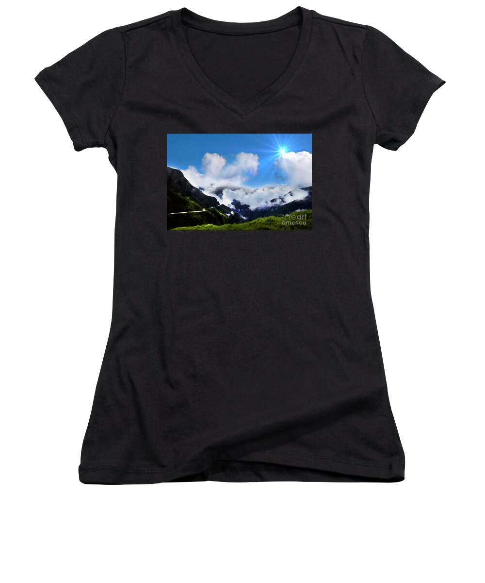 Highway Women's V-Neck featuring the photograph Highway Through The Andes - Painting by Al Bourassa