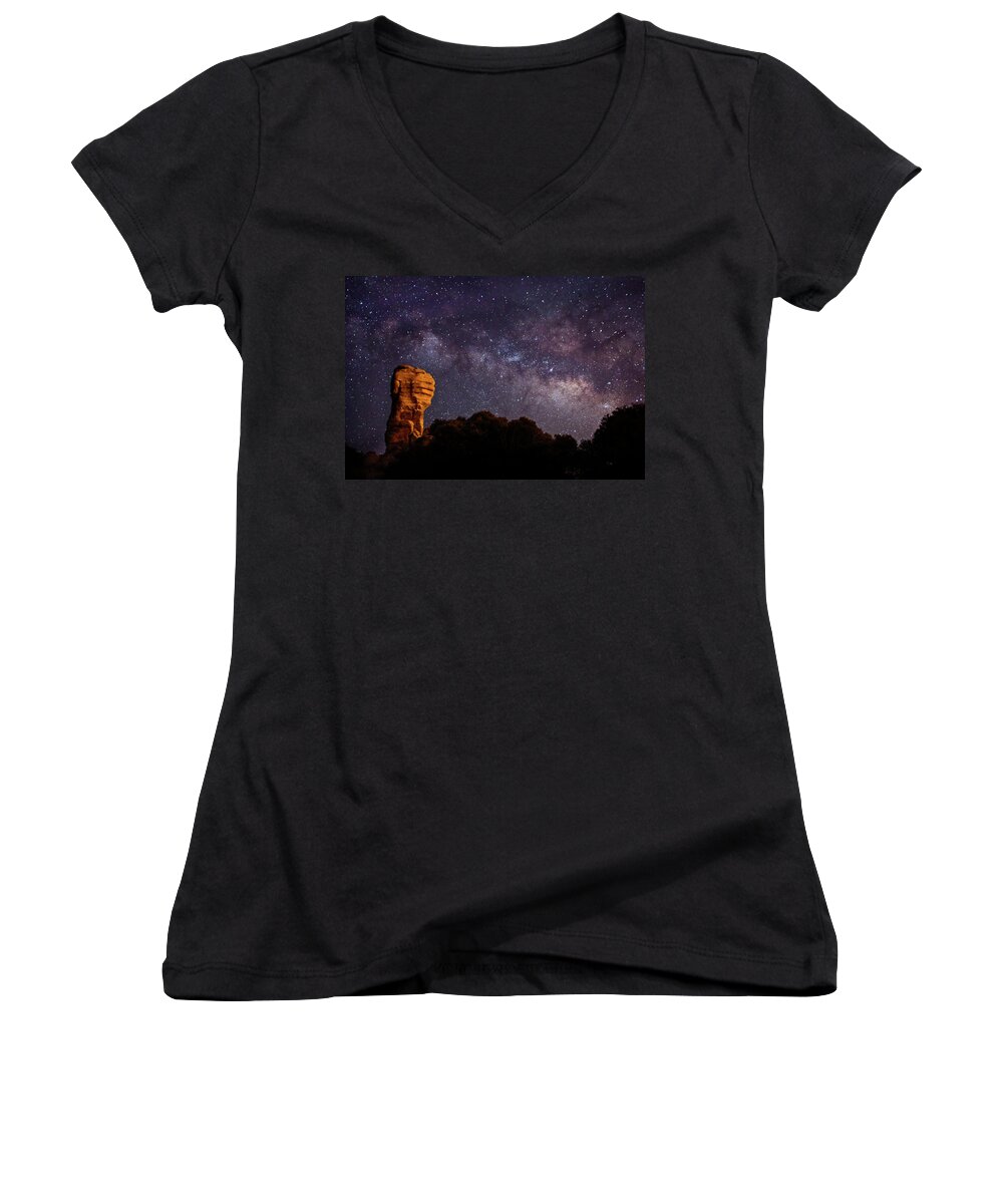 Arizona Women's V-Neck featuring the photograph Hitchcock Pinnacle Nightscape -- Milky Way by James Capo